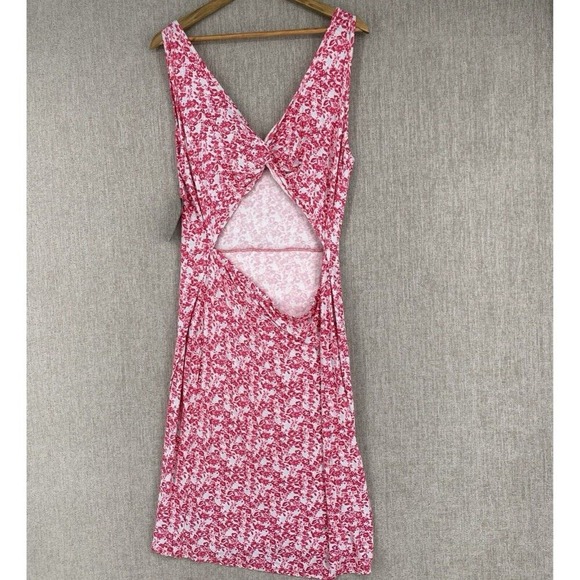 BCBG Paris Dress Womens XL Pink Floral Cutout Twist Back Sleeveless V-Neck NEW - Picture 3 of 12
